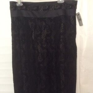 Worthington Black Sheer Lace Pencil Skirt 14 Gray Lining High Waist
